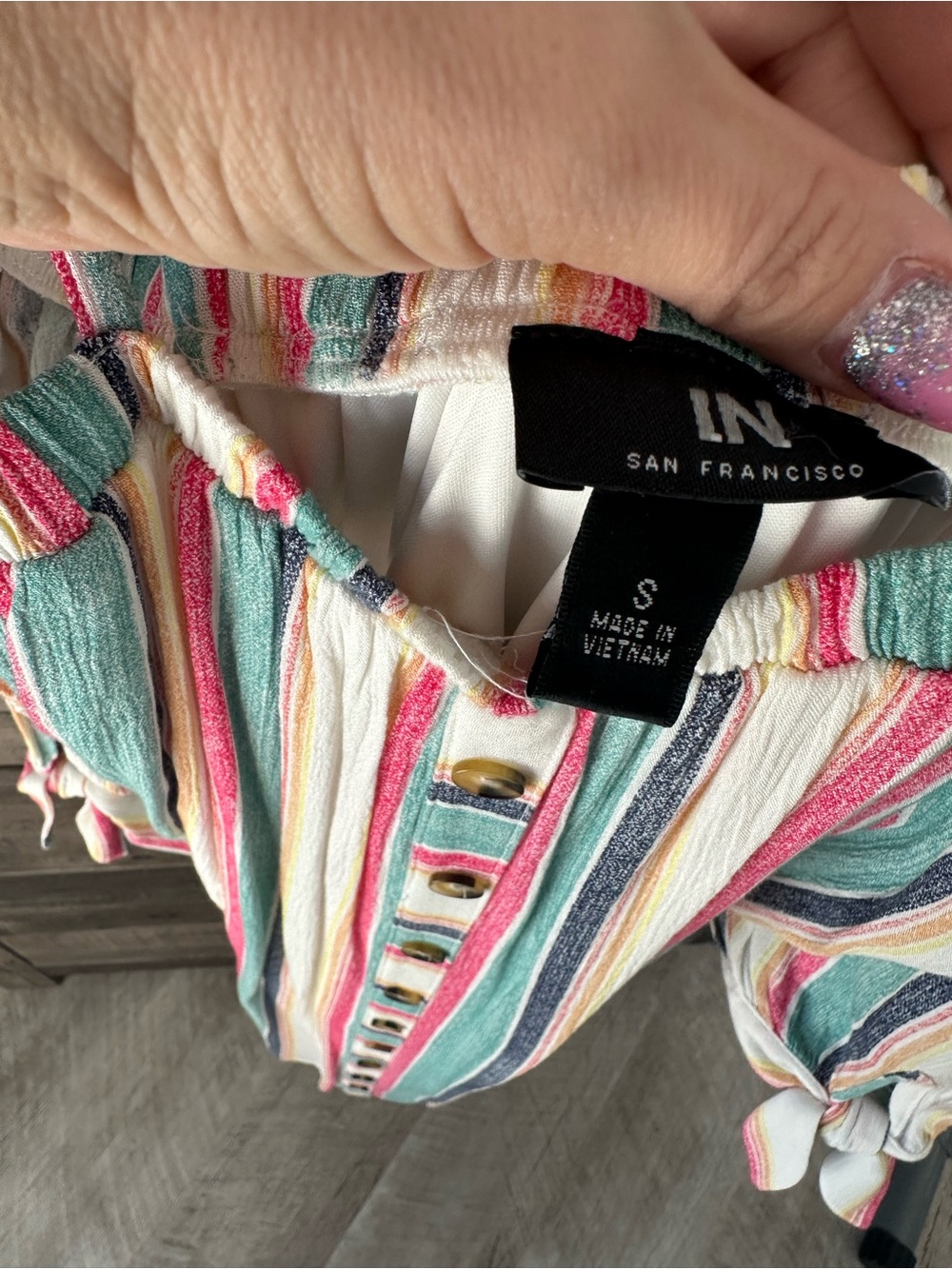 Off-Shoulder Striped Button-Front Maxi Dress - Multi - Picture 4 of 4